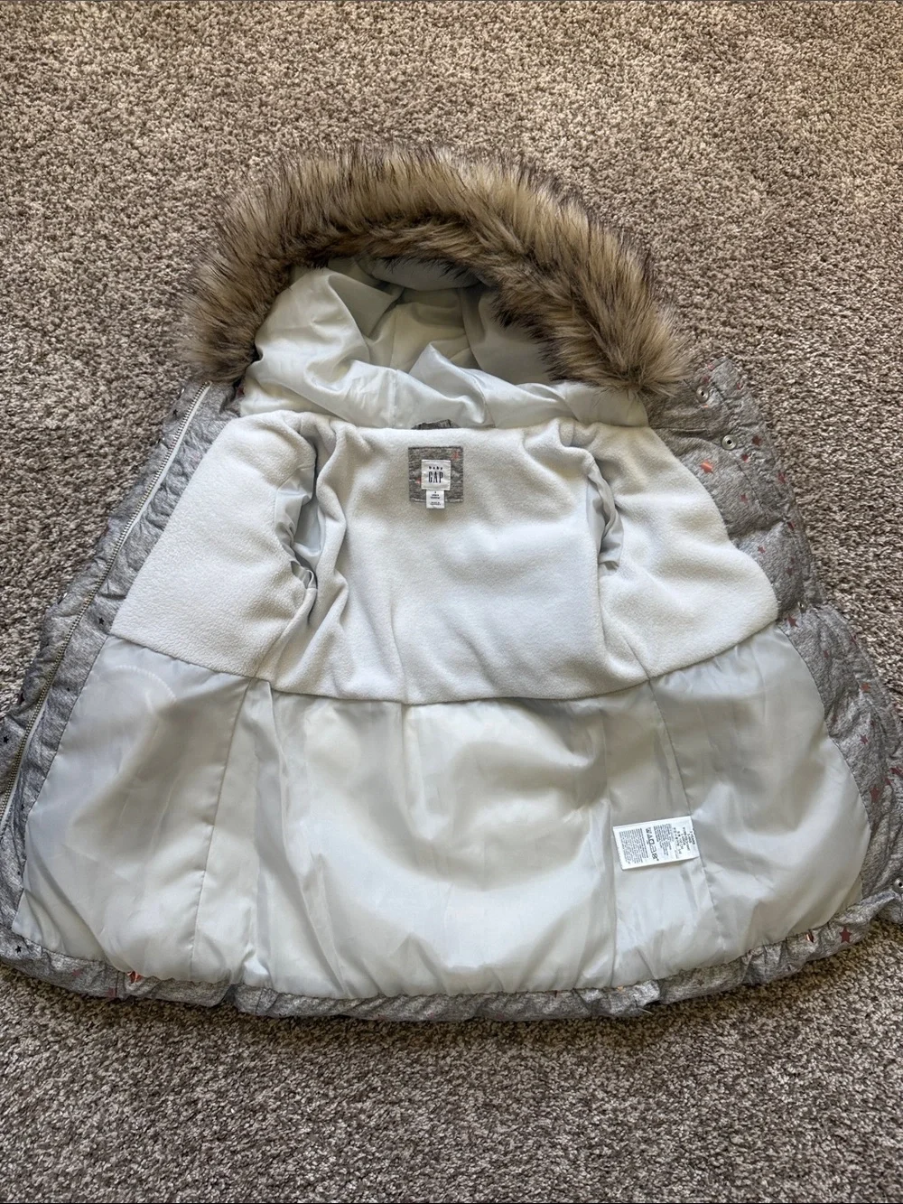 Baby GAP 🩶GRAY WITH ROSE-GOLD STAR ACCENTS🩶 3 YRS TODDLER PUFFER COAT 🌟EUC🌟